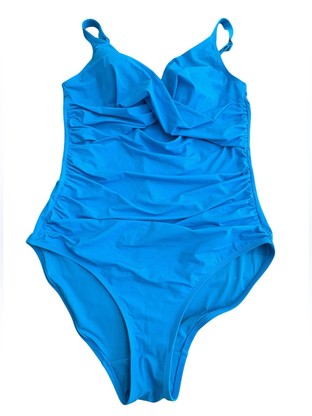 NWT Shapellx One-Piece L Swimsuit Turquoise Blue Ruching Adjustable Straps - Picture 1 of 9
